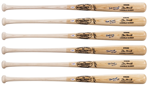 Lot of Six (6) Stan Musial Signed and Inscribed "3X MVP" Louisville Slugger Bats (PSA/DNA)